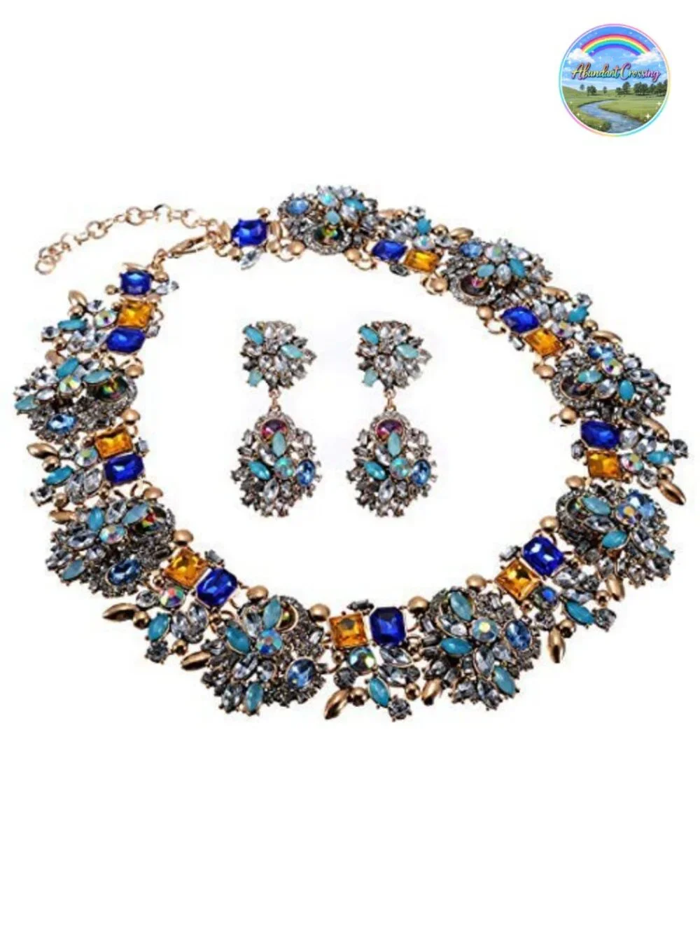 Vintage Crystal Rhinestone Choker Bib Statement Necklace Earring Costume